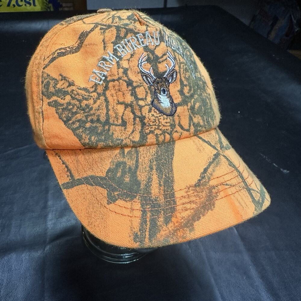 Vintage Camo Hunting Hat Snapback Orange Unisex Farm Bureau Insurance See Pics